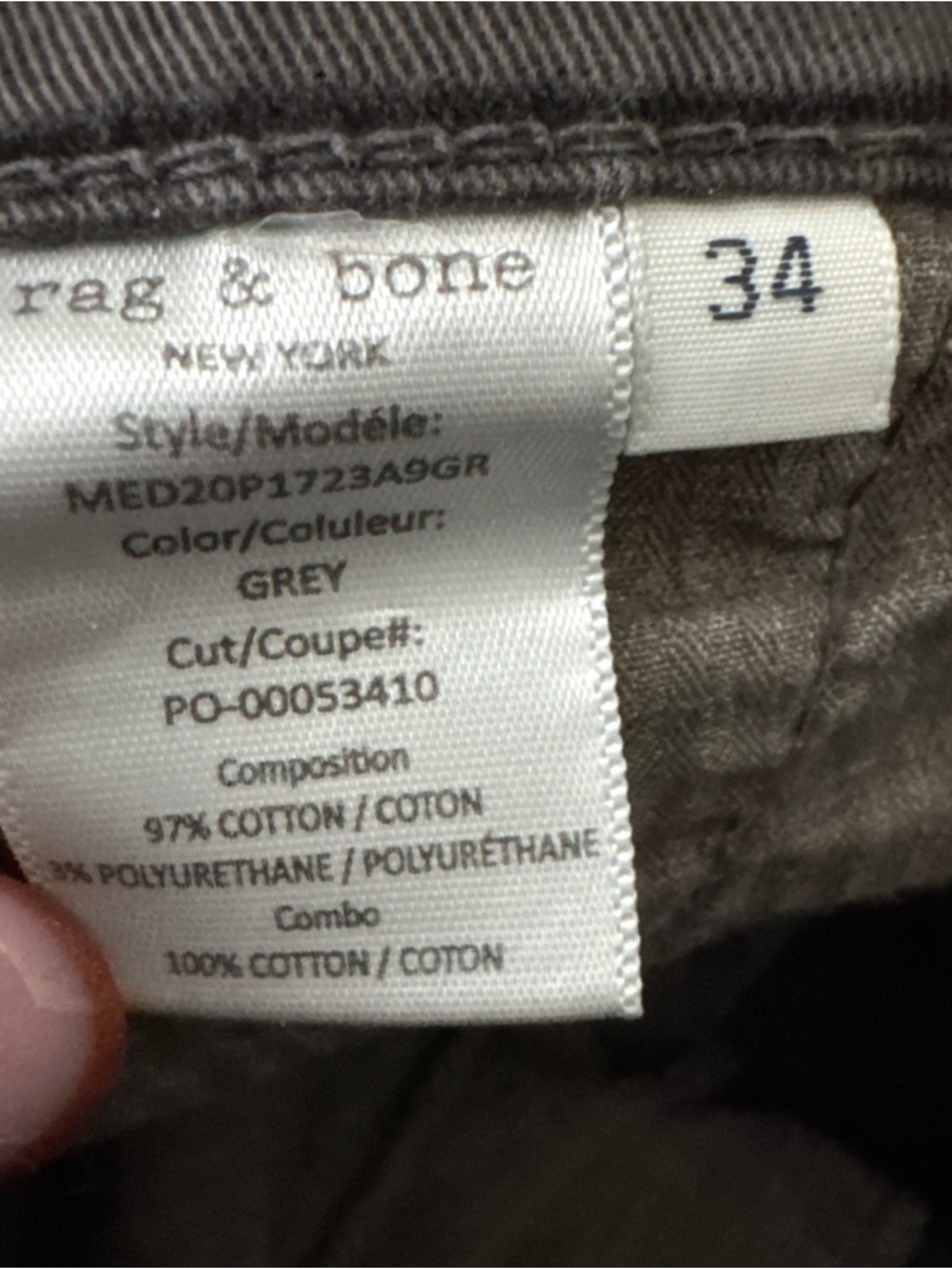 rag & bone Fit 2 Chino Pants Mens 34 Gray Slim Cotton Stretch - Picture 13 of 14